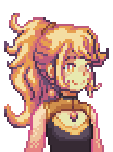 a strawberry blonde girl with a ponytail bouncing up and down