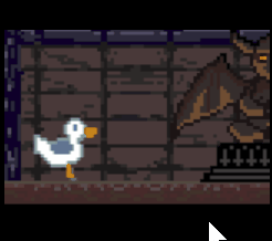 a duck being chucked in different directions by cultists, trying to reach the end to be sacrificed